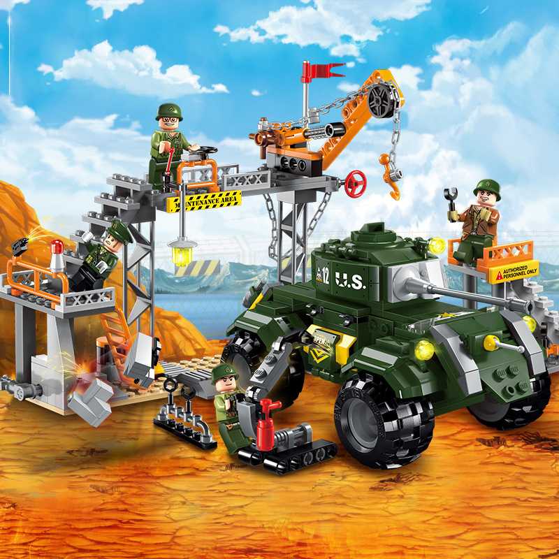 LEGO Bricks Military Series Military Maintenance Plant Building Block Tank Car Boy Assembling Toy Enlightenment