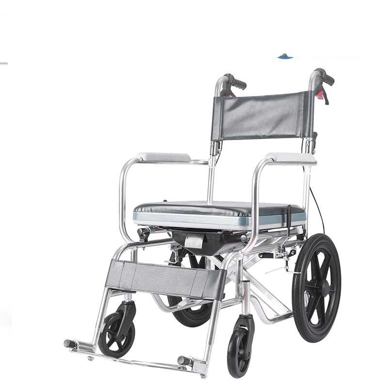 Aluminum Alloy Wheelchair Folding Light Belt Toilet Multifunction Elderly Portable Ultra Light Waterproof Bath Wheelchair