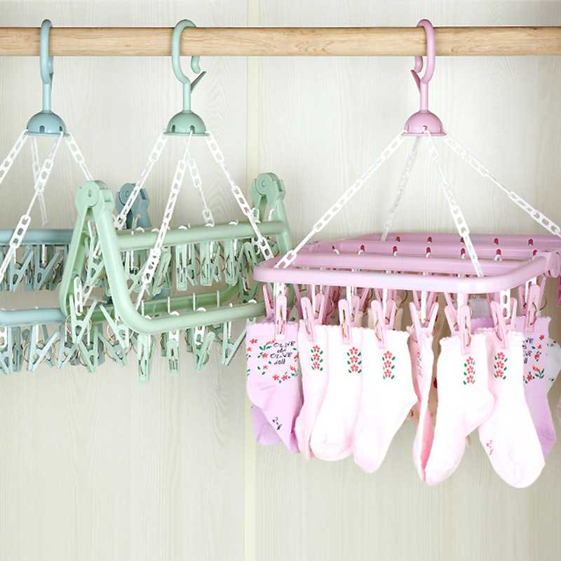 Multifunctional 36 Clip Drying Rack Adult Clothes Hanging Children's Underwear Socks Rack Magic Folding Hangers Plastic Hangers