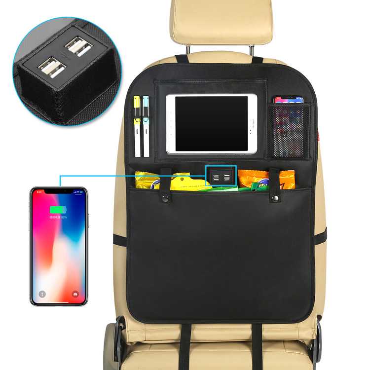 Car Seat Storage Pockets Hanging Bag Car with 4USB Charging Back Seat Storage Bag Car Computer Desk