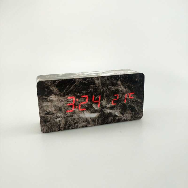 LED Wood Marble Head Line Wooden Clock Temperature Clock Creative Digital Clock Voice Control Electronic Alarm Clock
