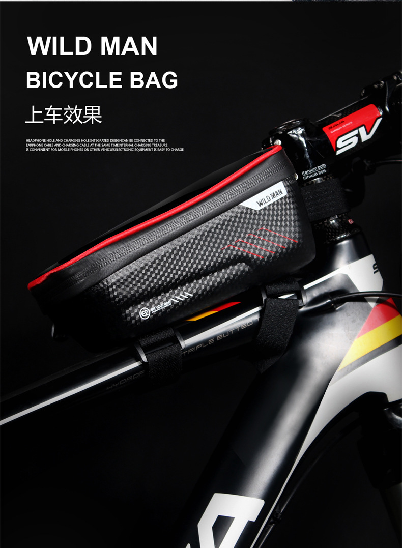 Bicycle Bag Mountain Bike Front Beam Bag Tube Waterproof Mobile Phone Bag Saddle Bag Riding Equipment