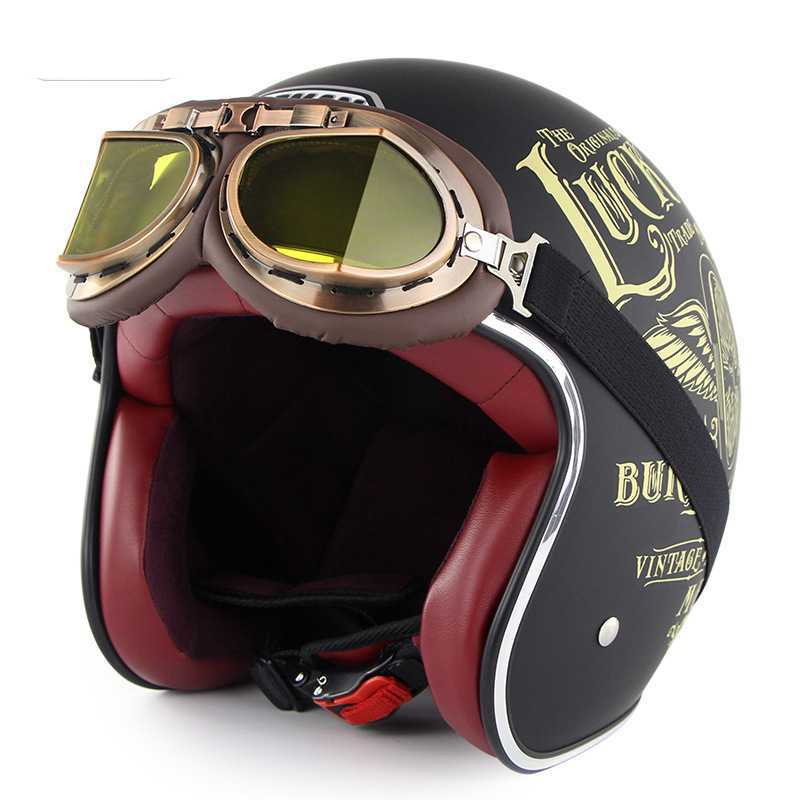 Motorcycle Electric Car Helmet Harley Retro Men And Women Summer Half Helmet Safety Helmet with Harley Goggles Personality Suit