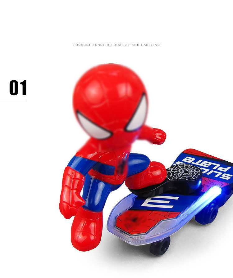 Spider Man Scooter Children Cartoon Electric Universal Light Music Stunt Car Toy
