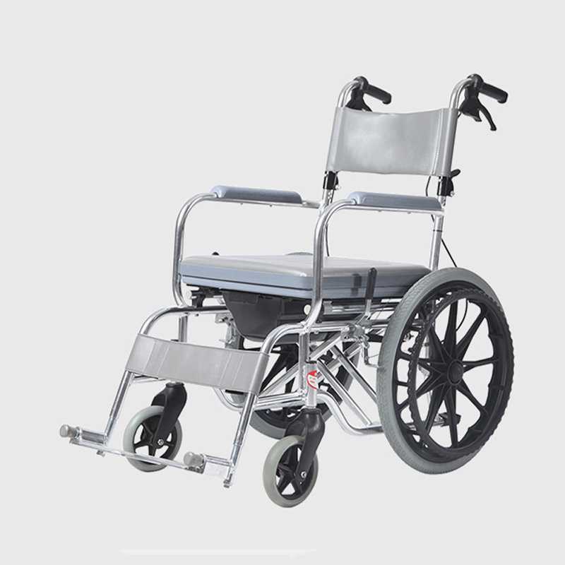 Aluminum Alloy Wheelchair Folding Light Belt Toilet Multifunction Elderly Portable Ultra Light Waterproof Bath Wheelchair