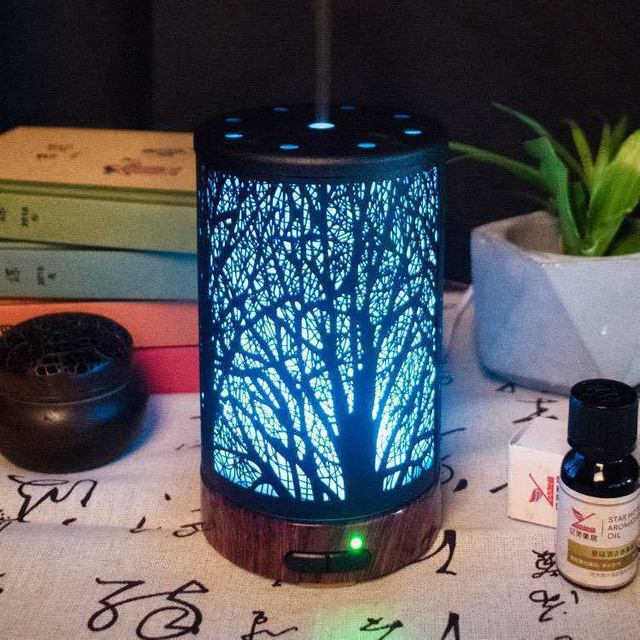 Tree Shadow Iron Aromatherapy Machine Silent Humidifier Colorful Night Lights Household Wood Grain