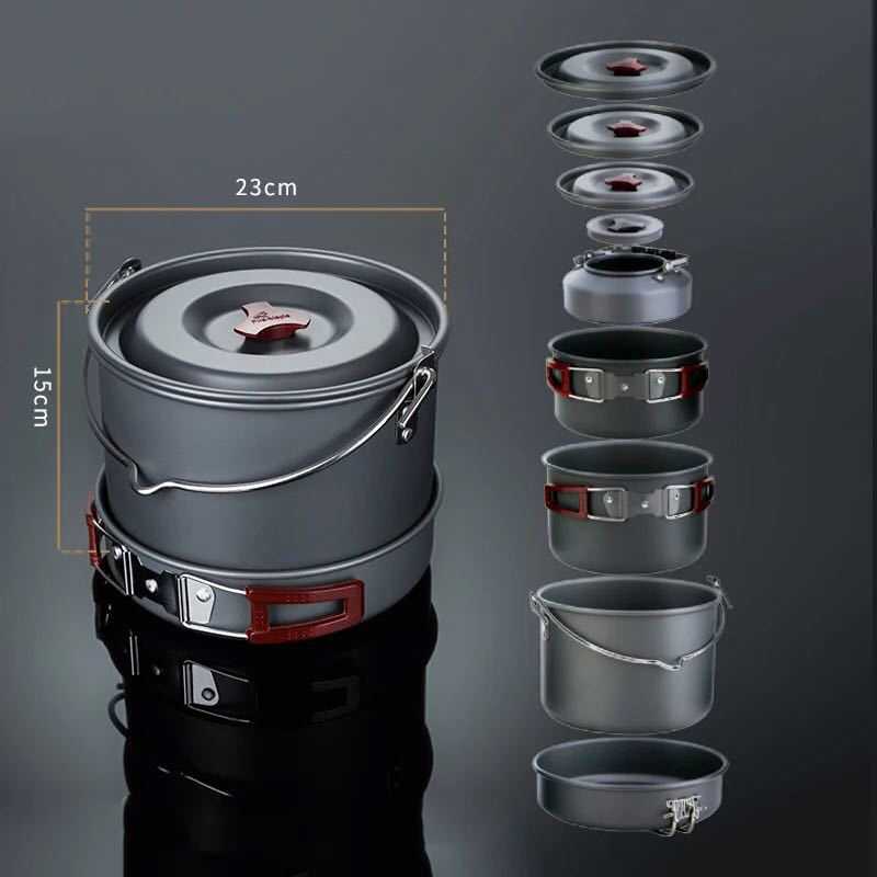 Outdoor 6-7 people camping picnic party portable set pot Teapot frying pan storage net