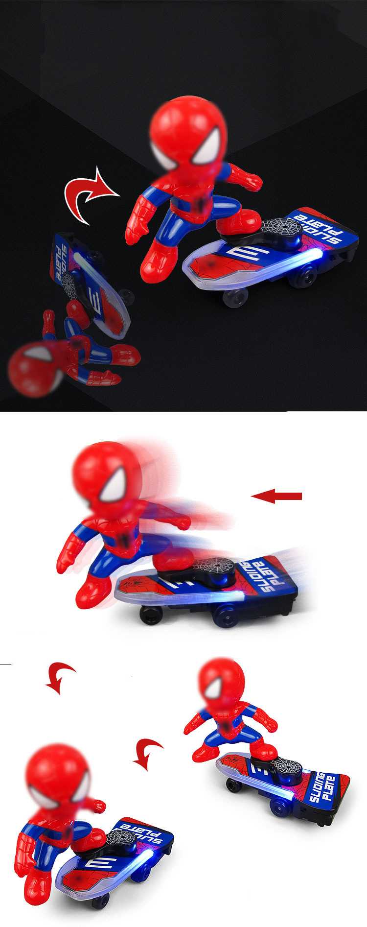 Spider Man Scooter Children Cartoon Electric Universal Light Music Stunt Car Toy