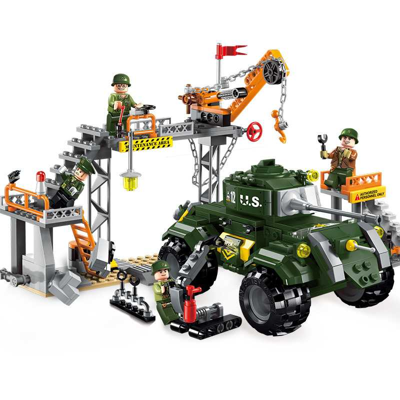 LEGO Bricks Military Series Military Maintenance Plant Building Block Tank Car Boy Assembling Toy Enlightenment