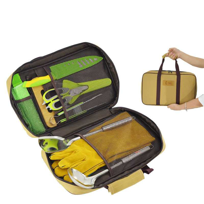 Outdoor Cookware Picnic Bag Set of 10 Stainless Steel Camping Cutlery Set Combination Portable Storage Multi-purpose Supplies