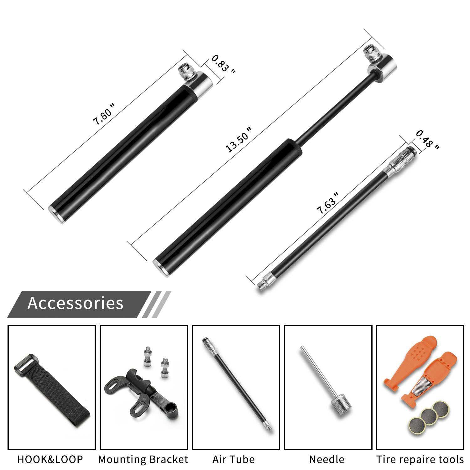 Bicycle Pump Mountain Bike Mini Pump US Law Mouth Pressure Gauge Aluminum Alloy High Pressure Portable Basketball