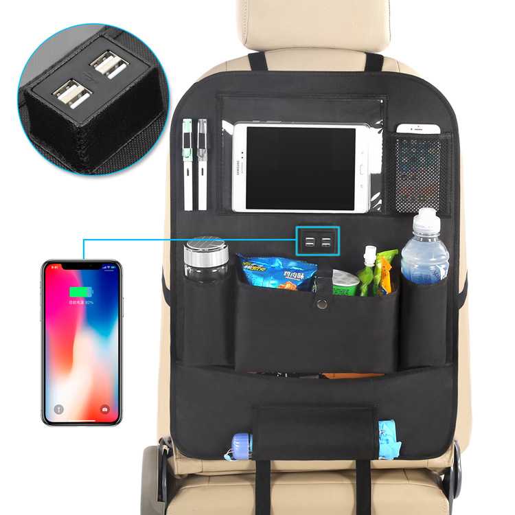 Car Seat Storage Pockets Hanging Bag Car with 4USB Charging Back Seat Storage Bag Car Computer Desk