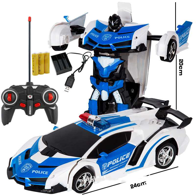 Charging Remote Control Deformation Car One-button Deformation Remote Control Car Deformation Robot Remote Control Police Car Toy Car
