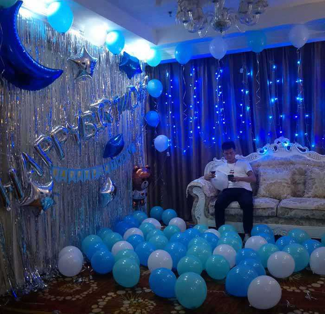 Adult Birthday Party Party Romantic Decoration Decoration Children's Theme Aluminum Film Balloon Rain Silk Curtain Package