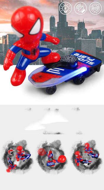 Spider Man Scooter Children Cartoon Electric Universal Light Music Stunt Car Toy