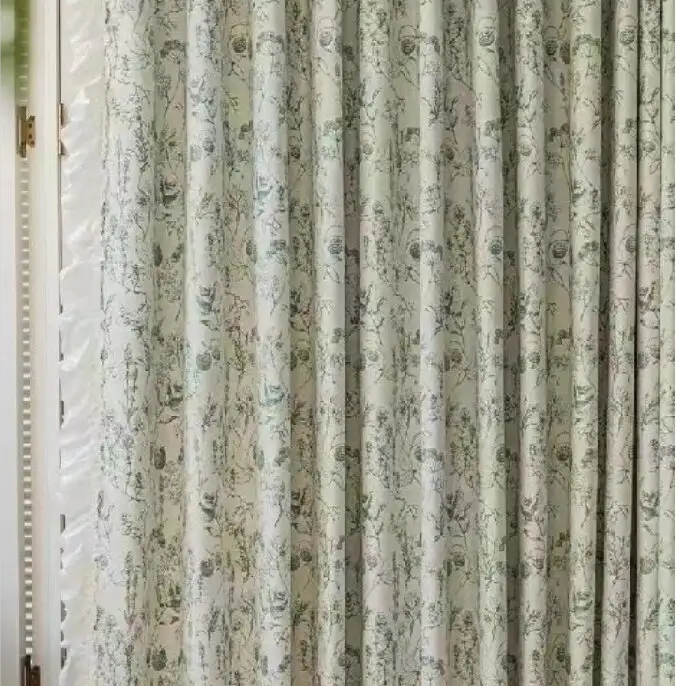 Rural style printed living room curtains, romantic white gauze curtains