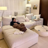 Living Room Sofa Set Furniture White Linen Feather Cream Beige Fabric l Shaped Corner Modular Couches Sectional Sofa