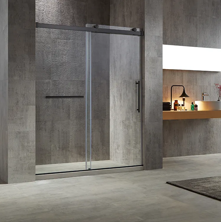 frameless 2 panel black bifold bathroom single sliding glass shower doors