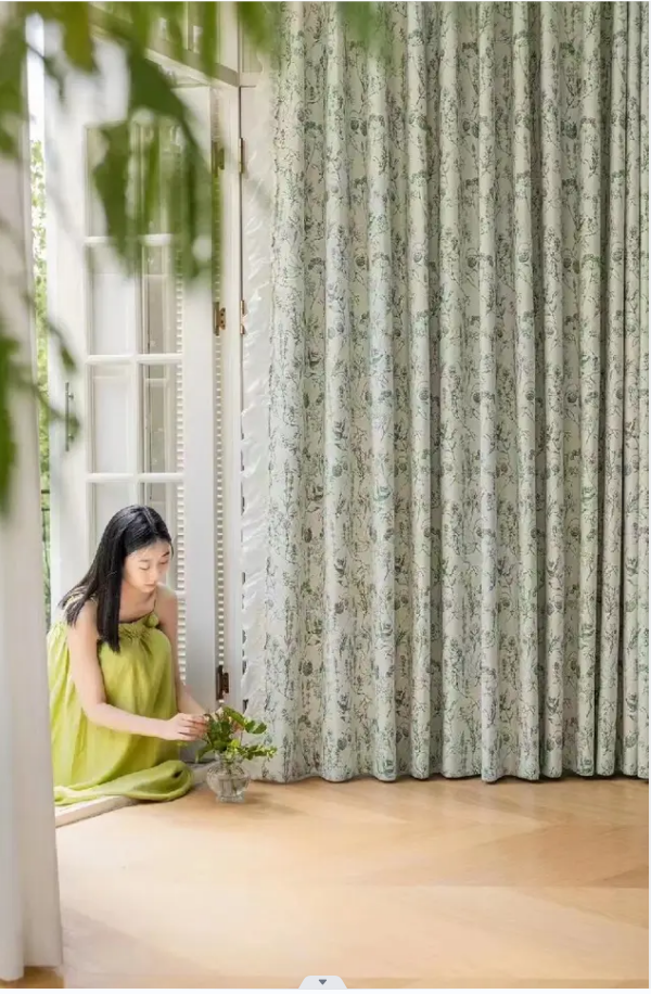 Rural style printed living room curtains, romantic white gauze curtains