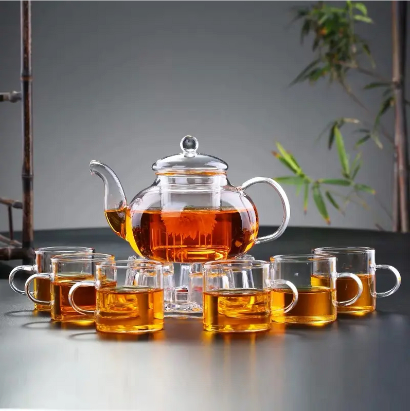 glass teapot and cup set