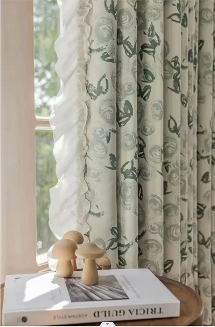 Rural style printed living room curtains, romantic white gauze curtains
