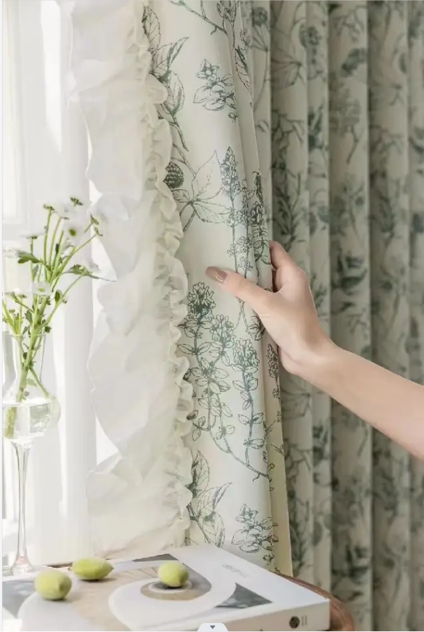 Rural style printed living room curtains, romantic white gauze curtains