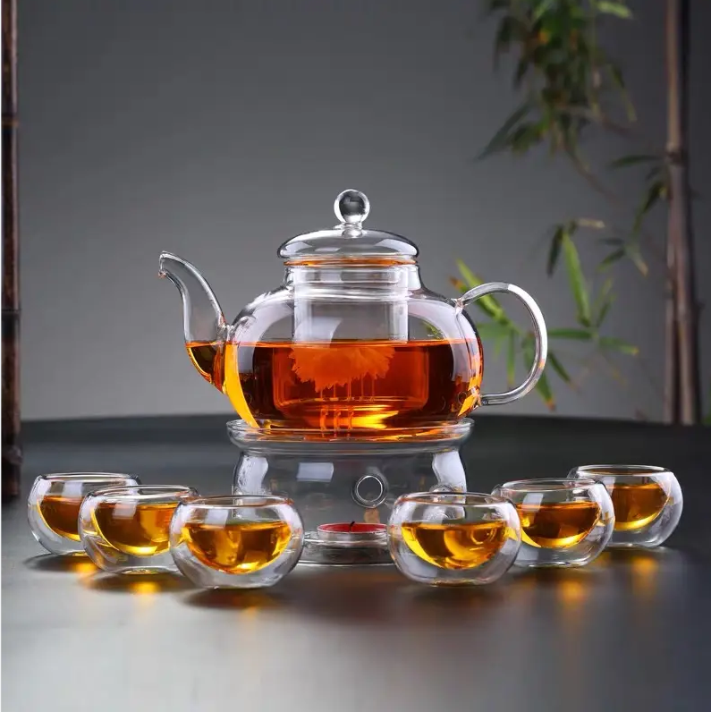 glass teapot and cup set